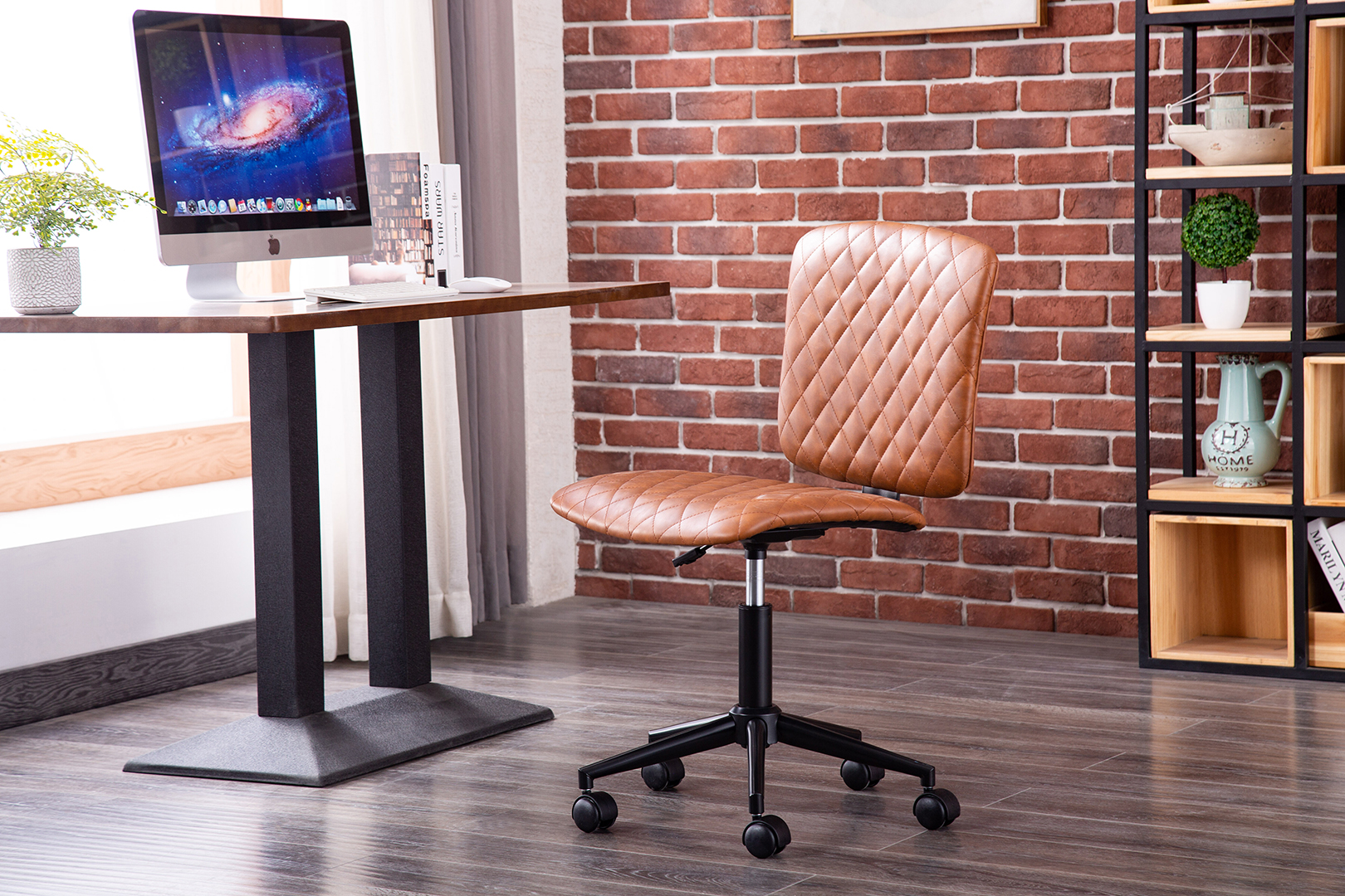 Suitable for Small Offices and Home Studios Adjustable Height and Durable Roller Wheels Porthos Home Friso Swivel Office Chair with Circular Low Back PU Leather Upholstery Suitable for Small Offices and Home Studios Adjustable Height and Durable Roller Wheels Porthos Home Friso Swivel Office Chair with Circular Low Back PU Leather Upholstery